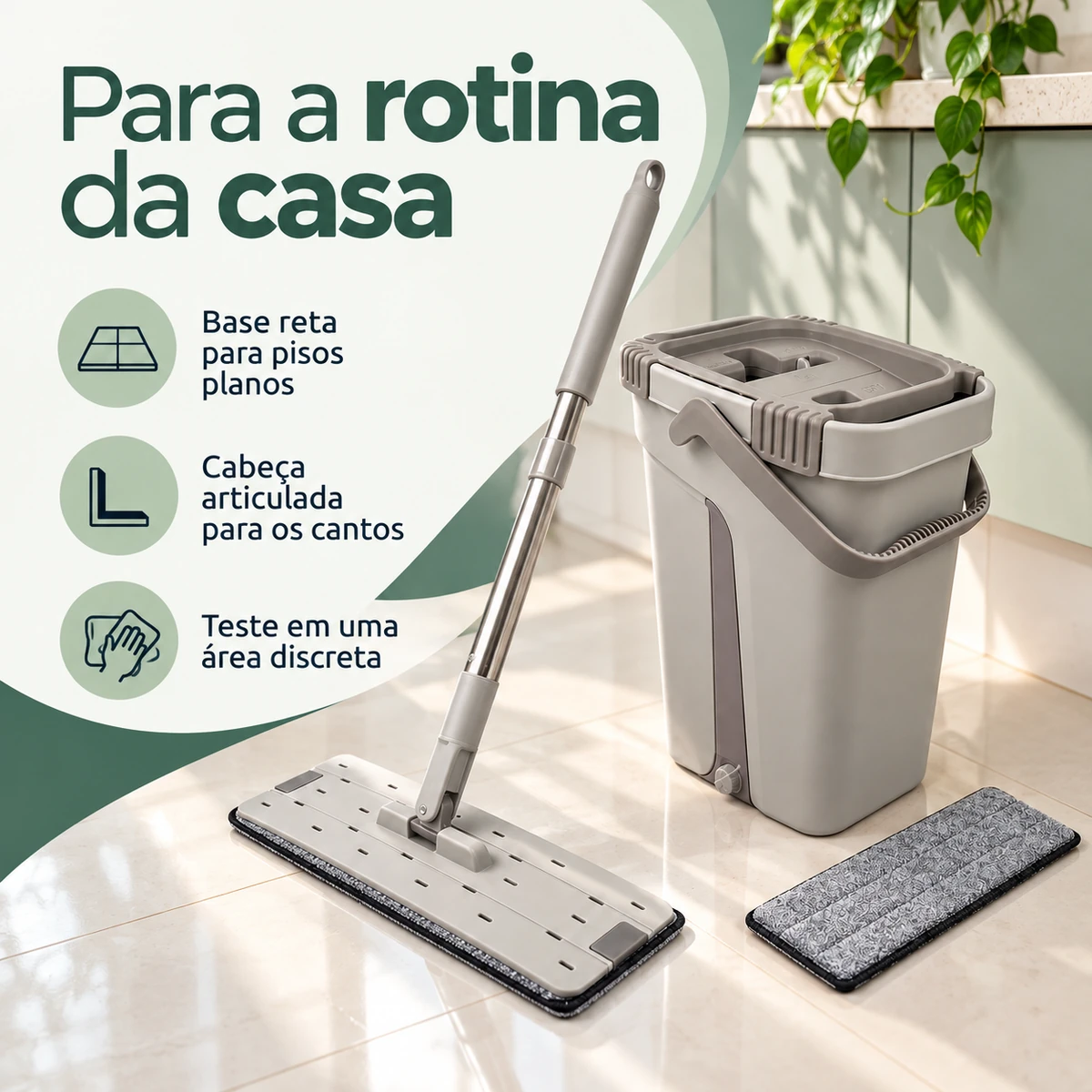 Medidas, capacidade ou compatibilidade de Mop Flat com Balde e 2 Panos de Microfibra