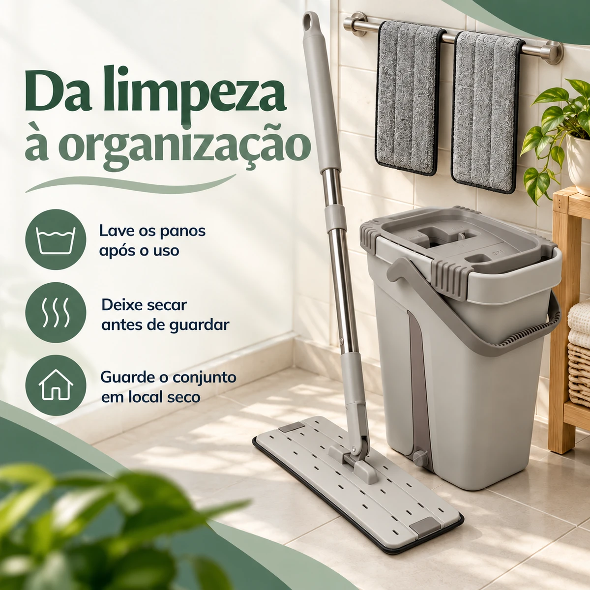 Como usar, transportar ou conservar Mop Flat com Balde e 2 Panos de Microfibra